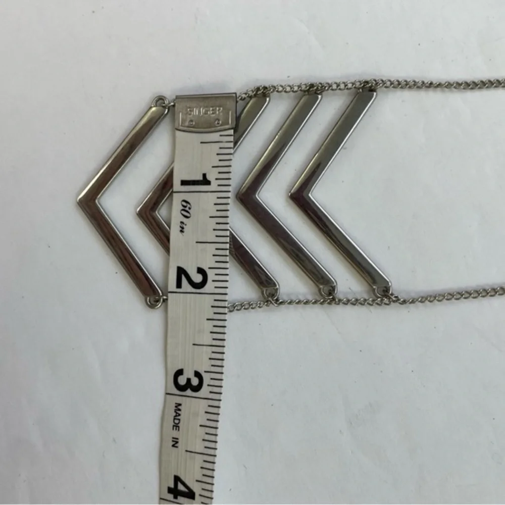 Silver Tone V Ladder‎ Long Necklace